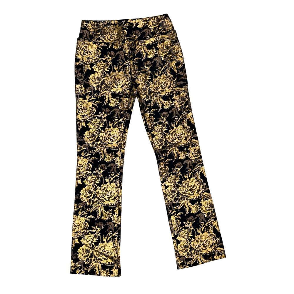 Soft Surroundings Moonstruck Gold Damask Foil Floral Pants XS Pull On